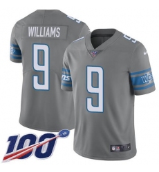 Men's Nike Detroit Lions #9 Jameson Williams Gray Stitched NFL Limited Rush 100th Season Jersey