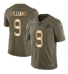 Men's Nike Detroit Lions #9 Jameson Williams Olive Gold Stitched NFL Limited 2017 Salute To Service Jersey