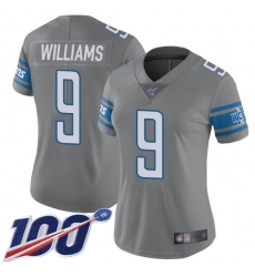 Women's Nike Detroit Lions #9 Jameson Williams Gray Stitched NFL Limited Rush 100th Season Jersey