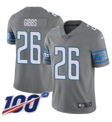 Men's Nike Detroit Lions #26 Jahmyr Gibbs Gray Stitched NFL Limited Rush 100th Season Jersey