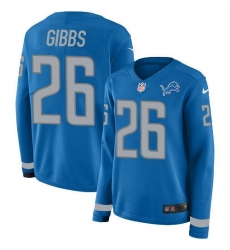 Women's Nike Detroit Lions #26 Jahmyr Gibbs Blue Team Color Stitched NFL Limited Therma Long Sleeve Jersey