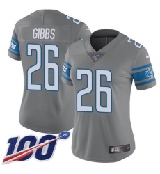 Women's Nike Detroit Lions #26 Jahmyr Gibbs Gray Stitched NFL Limited Rush 100th Season Jersey