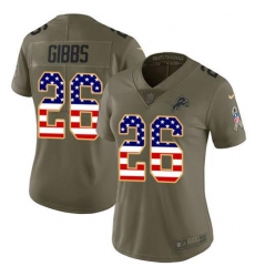 Women's Nike Detroit Lions #26 Jahmyr Gibbs Olive USA Flag Stitched NFL Limited 2017 Salute To Service Jersey