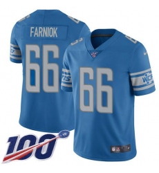 Men's Nike Detroit Lions #66 Matt Farniok Blue Team Color Stitched NFL 100th Season Vapor Untouchable Limited Jersey