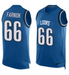 Men's Nike Detroit Lions #66 Matt Farniok Blue Team Color Stitched NFL Limited Tank Top Jersey