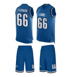 Men's Nike Detroit Lions #66 Matt Farniok Blue Team Color Stitched NFL Limited Tank Top Suit Jersey