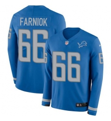 Men's Nike Detroit Lions #66 Matt Farniok Blue Team Color Stitched NFL Limited Therma Long Sleeve Jersey