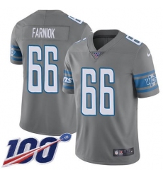 Men's Nike Detroit Lions #66 Matt Farniok Gray Stitched NFL Limited Rush 100th Season Jersey