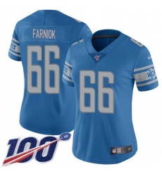 Women's Nike Detroit Lions #66 Matt Farniok Blue Team Color Stitched NFL 100th Season Vapor Untouchable Limited Jersey