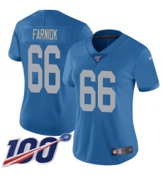 Women's Nike Detroit Lions #66 Matt Farniok Blue Throwback Stitched NFL 100th Season Vapor Untouchable Limited Jersey