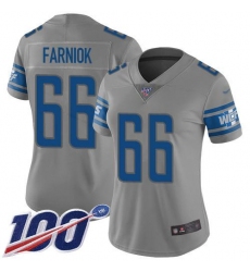 Women's Nike Detroit Lions #66 Matt Farniok Gray Stitched NFL Limited Inverted Legend 100th Season Jersey