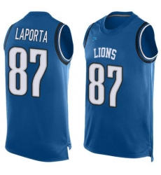 Men's Nike Detroit Lions #87 Sam LaPorta Blue Team Color Stitched NFL Limited Tank Top Jersey