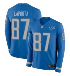 Men's Nike Detroit Lions #87 Sam LaPorta Blue Team Color Stitched NFL Limited Therma Long Sleeve Jersey