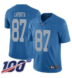 Men's Nike Detroit Lions #87 Sam LaPorta Blue Throwback Stitched NFL 100th Season Vapor Untouchable Limited Jersey