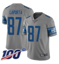 Men's Nike Detroit Lions #87 Sam LaPorta Gray Stitched NFL Limited Inverted Legend 100th Season Jersey