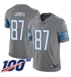 Men's Nike Detroit Lions #87 Sam LaPorta Gray Stitched NFL Limited Rush 100th Season Jersey