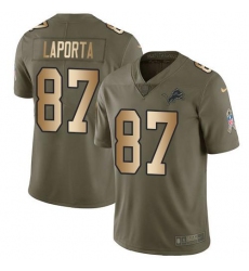 Men's Nike Detroit Lions #87 Sam LaPorta Olive Gold Stitched NFL Limited 2017 Salute To Service Jersey