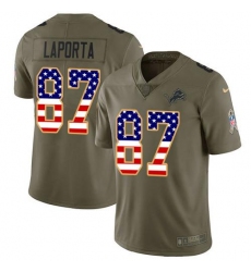 Men's Nike Detroit Lions #87 Sam LaPorta Olive USA Flag Stitched NFL Limited 2017 Salute To Service Jersey