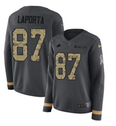 Women's Nike Detroit Lions #87 Sam LaPorta Anthracite Salute To Service Stitched NFL Limited Therma Long Sleeve Jersey