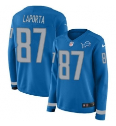 Women's Nike Detroit Lions #87 Sam LaPorta Blue Team Color Stitched NFL Limited Therma Long Sleeve Jersey