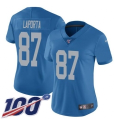 Women's Nike Detroit Lions #87 Sam LaPorta Blue Throwback Stitched NFL 100th Season Vapor Untouchable Limited Jersey