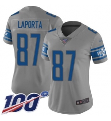 Women's Nike Detroit Lions #87 Sam LaPorta Gray Stitched NFL Limited Inverted Legend 100th Season Jersey