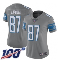 Women's Nike Detroit Lions #87 Sam LaPorta Gray Stitched NFL Limited Rush 100th Season Jersey