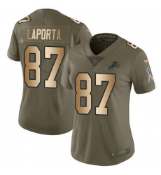 Women's Nike Detroit Lions #87 Sam LaPorta Olive Gold Stitched NFL Limited 2017 Salute To Service Jersey