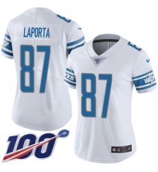 Women's Nike Detroit Lions #87 Sam LaPorta White Stitched NFL 100th Season Vapor Untouchable Limited Jersey