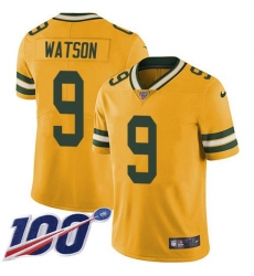 Men's Green Bay Packers #9 Christian Watson Yellow Stitched NFL Limited Rush 100th Season Jersey