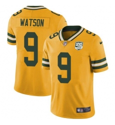 Youth Nike Green Bay Packers #9 Christian Watson Yellow 100th Season Stitched NFL Limited Rush Jersey