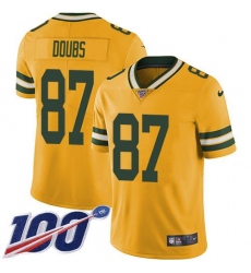 Men's Nike Green Bay Packers #87 Romeo Doubs Yellow Stitched NFL Limited Rush 100th Season Jersey