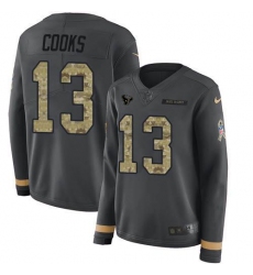 Women's Nike Houston Texans #13 Brandin Cooks Anthracite Salute To Service Stitched NFL Limited Therma Long Sleeve Jersey