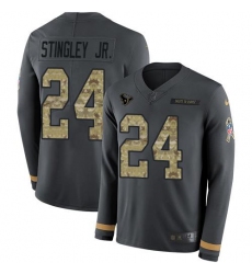 Men's Nike Houston Texans #24 Derek Stingley Jr. Anthracite Salute To Service Stitched NFL Limited Therma Long Sleeve Jersey