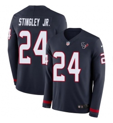 Men's Nike Houston Texans #24 Derek Stingley Jr. Navy Blue Team Color Stitched NFL Limited Therma Long Sleeve Jersey