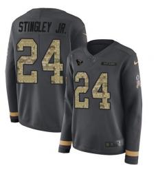 Women's Nike Houston Texans #24 Derek Stingley Jr. Anthracite Salute To Service Stitched NFL Limited Therma Long Sleeve Jersey