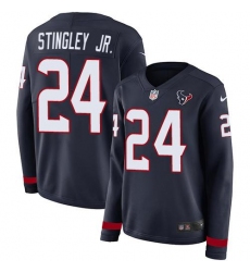 Women's Nike Houston Texans #24 Derek Stingley Jr. Navy Blue Team Color Stitched NFL Limited Therma Long Sleeve Jersey