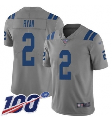 Men's Nike Indianapolis Colts #2 Matt Ryan Gray Stitched NFL Limited Inverted Legend 100th Season Jersey