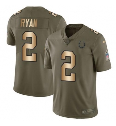 Men's Nike Indianapolis Colts #2 Matt Ryan Olive Gold Stitched NFL Limited 2017 Salute To Service Jersey