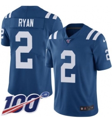 Men's Nike Indianapolis Colts #2 Matt Ryan Royal Blue Team Color Stitched NFL 100th Season Vapor Limited Jersey