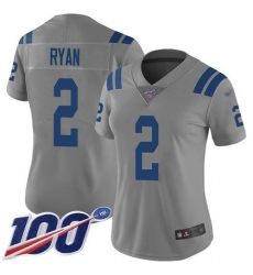 Women's Nike Indianapolis Colts #2 Matt Ryan Gray Stitched NFL Limited Inverted Legend 100th Season Jersey