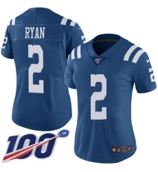 Women's Nike Indianapolis Colts #2 Matt Ryan Royal Blue Stitched NFL Limited Rush 100th Season Jersey