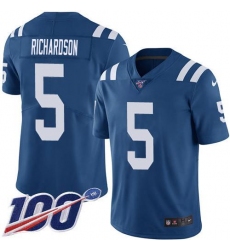 Men's Nike Indianapolis Colts #5 Anthony Richardson Royal Blue Team Color Stitched NFL 100th Season Vapor Limited Jersey