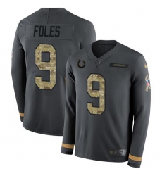 Men's Nike Indianapolis Colts #9 Nick Foles Anthracite Salute To Service Stitched NFL Limited Therma Long Sleeve Jersey