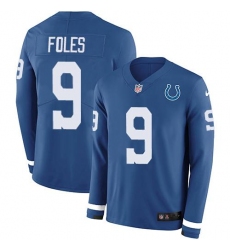 Men's Nike Indianapolis Colts #9 Nick Foles Royal Blue Team Color Stitched NFL Limited Therma Long Sleeve Jersey