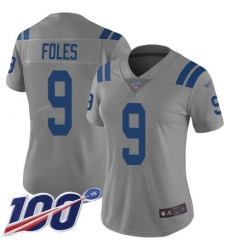 Women's Nike Indianapolis Colts #9 Nick Foles Gray Stitched NFL Limited Inverted Legend 100th Season Jersey