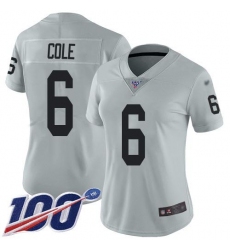 Women's Nike Las Vegas Raiders #6 AJ Cole Silver Stitched NFL Limited Inverted Legend 100th Season Jersey