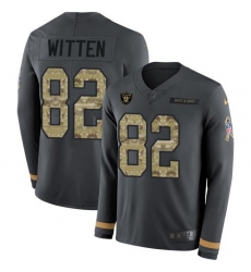 Youth Nike Las Vegas Raiders #82 Jason Witten Anthracite Salute to Service Stitched NFL Limited Therma Long Sleeve Jersey