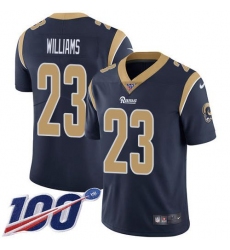 Men's Nike Los Angeles Rams #23 Kyren Williams Navy Blue Team Color Stitched NFL 100th Season Vapor Limited Jersey