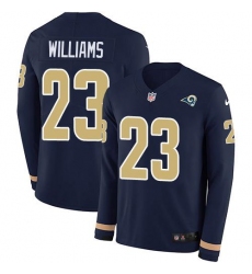 Men's Nike Los Angeles Rams #23 Kyren Williams Navy Blue Team Color Stitched NFL Limited Therma Long Sleeve Jersey